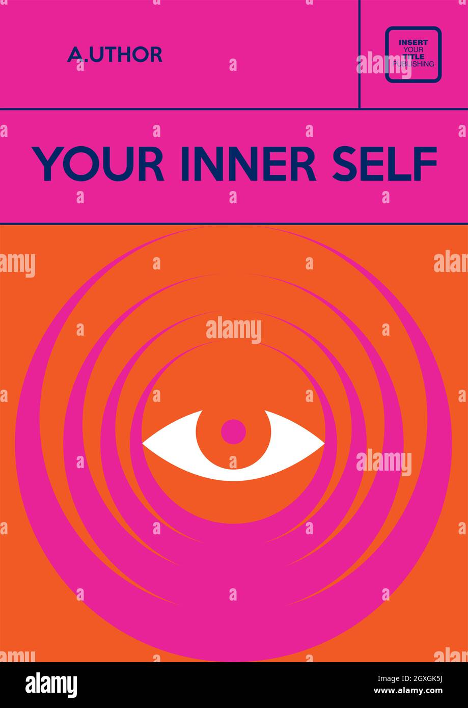 Buchcover kreatives Konzept. Symbolisches Auge über die Kreise. Genre der Fiktion oder Sachliteratur. Design im Stil der Mitte des Jahrhunderts. Stock Vektor