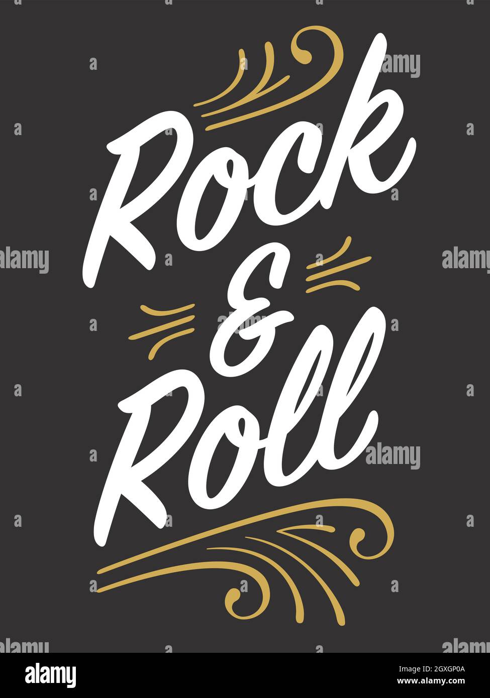 Rock and Roll Custom Schriftzug mit Nadelstreifen-Details. Vektor-Illustration von Retro-Schriftzug mit Swashes und Ornamenten. Rock and Roll wird nie sterben. Stock Vektor