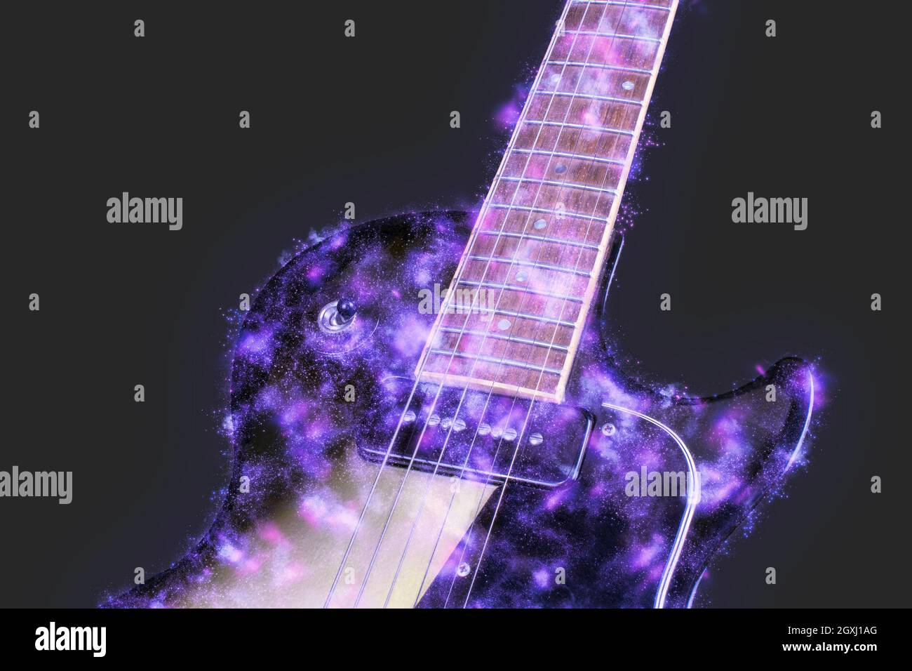 Nahaufnahme einer Blues-Gitarre im Feuer Stockfoto