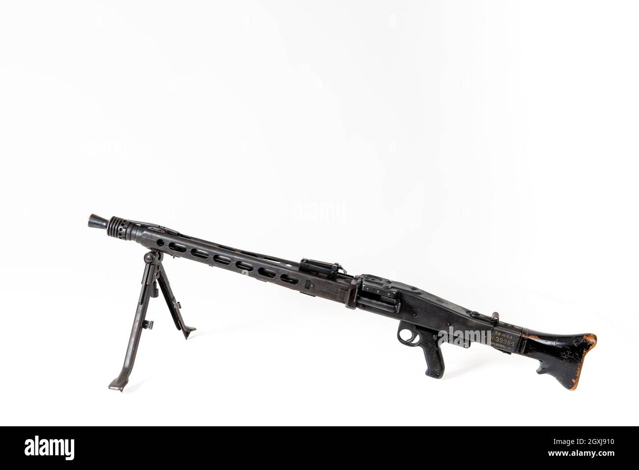 Jugoslawische maschinenpistole m53, auf weißem Hintergrund Stockfoto