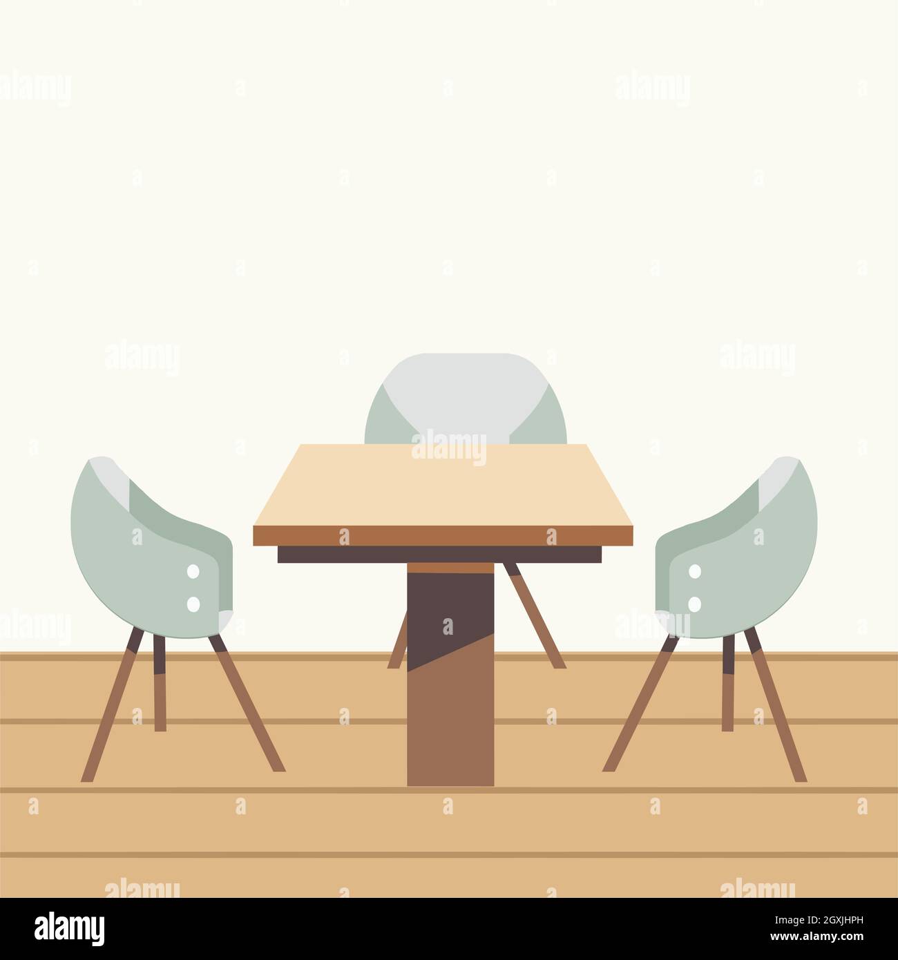 Moderne Tischsessel-Möbel aus der Caféinterieurszene. Flache farbige isolierte Illustration moderner Möbel Stock Vektor
