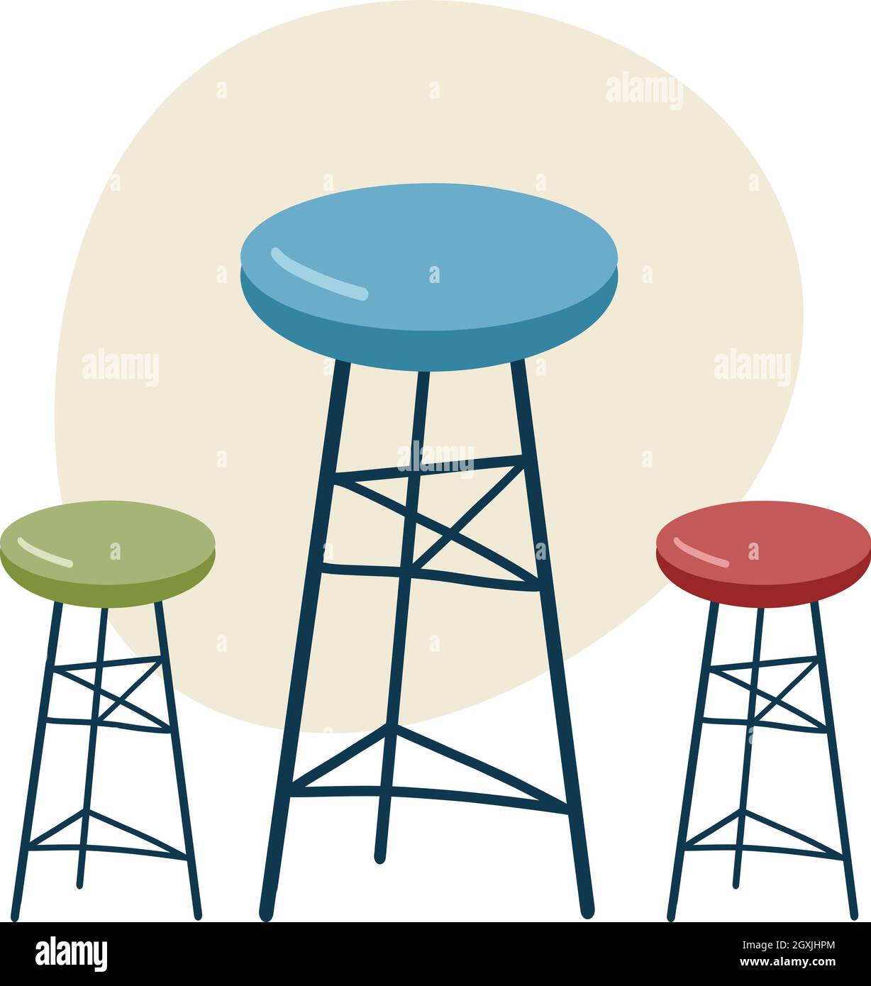 Designter Stuhl, Hocker vor der Bar. Moderne Cafeteria Zähler sitzen isoliert Vektor-Illustration Stock Vektor