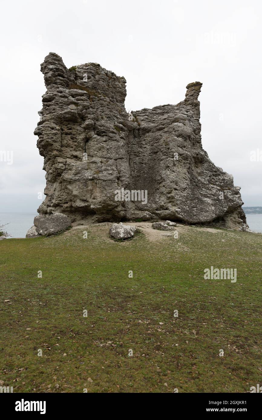 Der größte Meeresstapel, oder Rauk, auf Gotland, Schweden Stockfoto