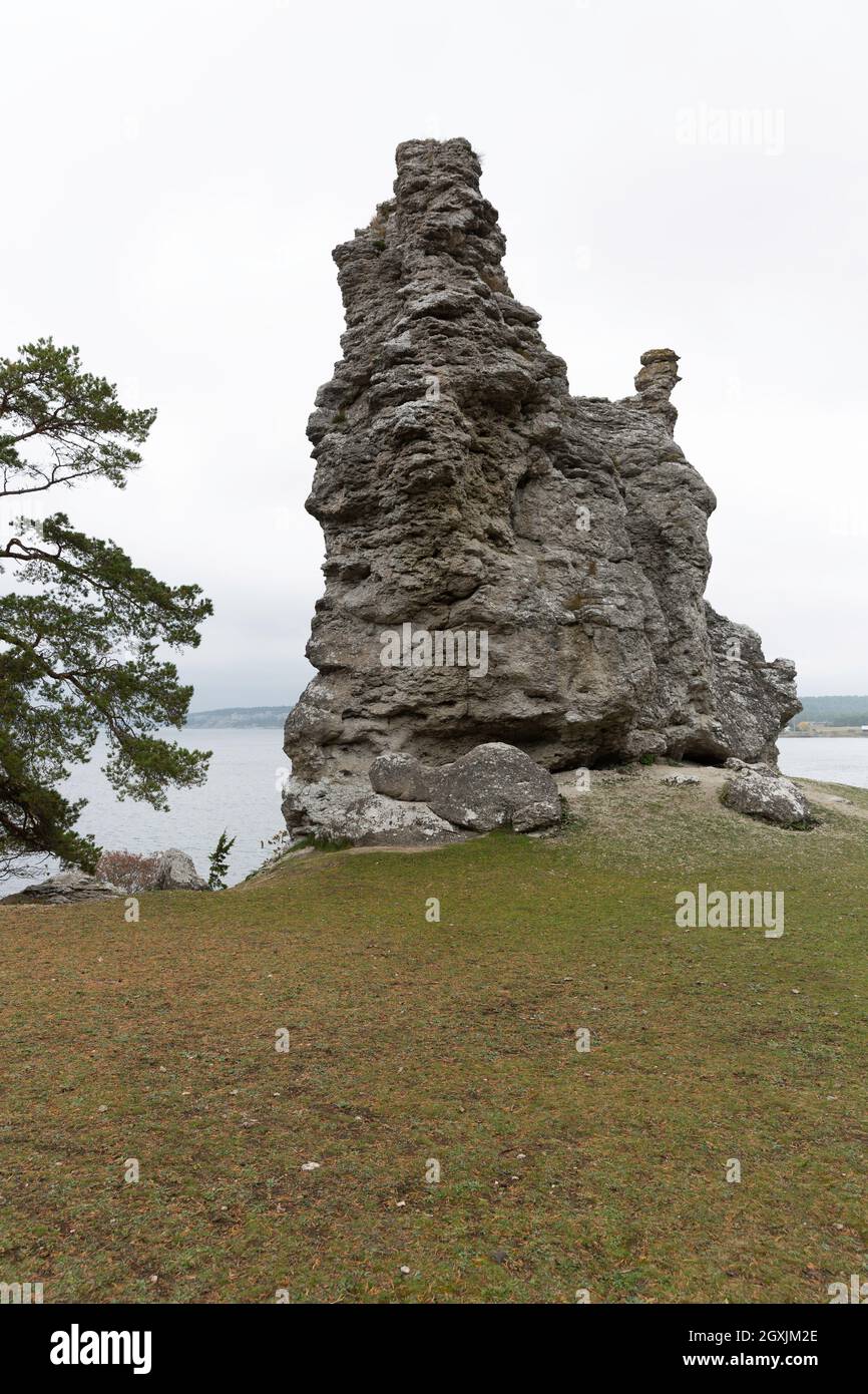 Der größte Meeresstapel, oder Rauk, auf Gotland, Schweden Stockfoto