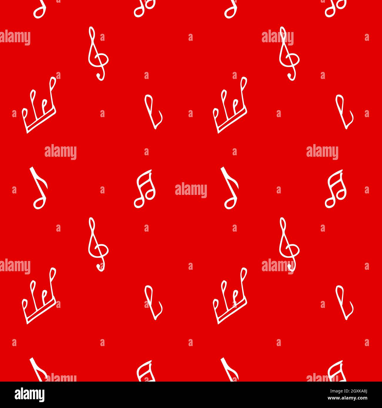 Roter Hintergrund mit weißen Noten und Violinschlüssel. Muster zum Einwickeln von Papier. Stock Vektor