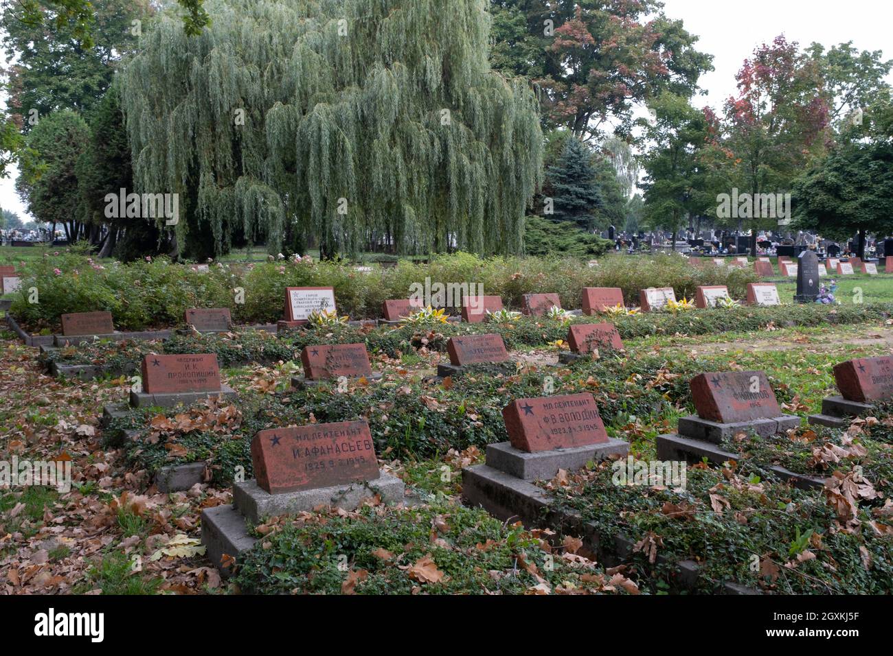 Czestochowa, Polen - 26. September 2021. Sowjetische Kriegsgräber und Gedenkstätte in Tschenstochau. Neben 18,000 Gräbern der sowjetischen Kriegsgefangenen Stockfoto