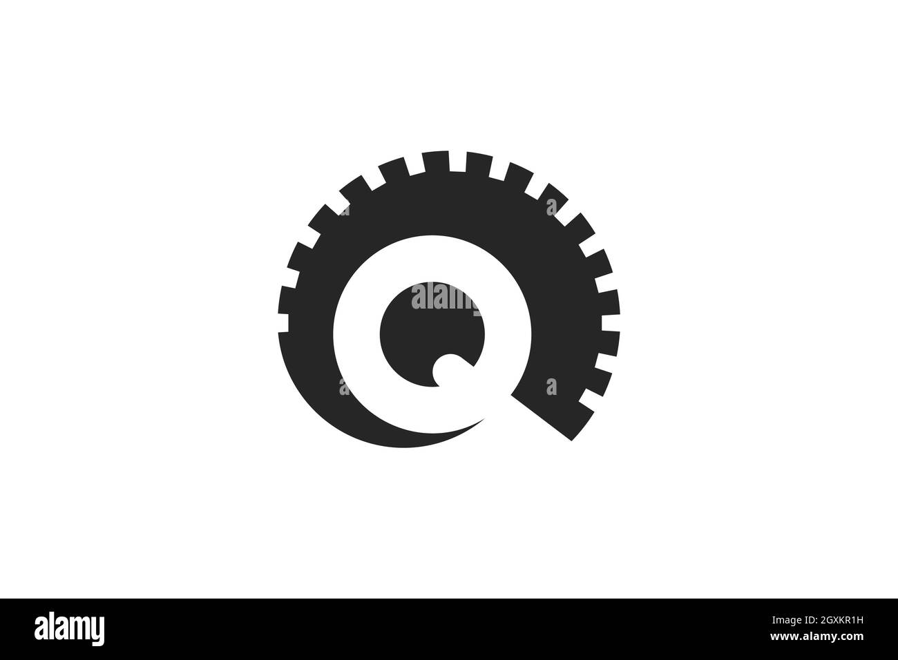 Design-Konzept für das Q-Logo mit Hornbuchstaben. Einzigartige Logo-Kombination aus kreisförmigen Hörnern mit dem Buchstaben Q im negativen Raum. Modernes Logo im Vintage-Stil. Stock Vektor