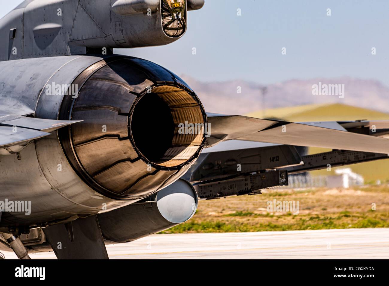 Der Auspuff des Kampfjets. Düsenstrahler Stockfoto