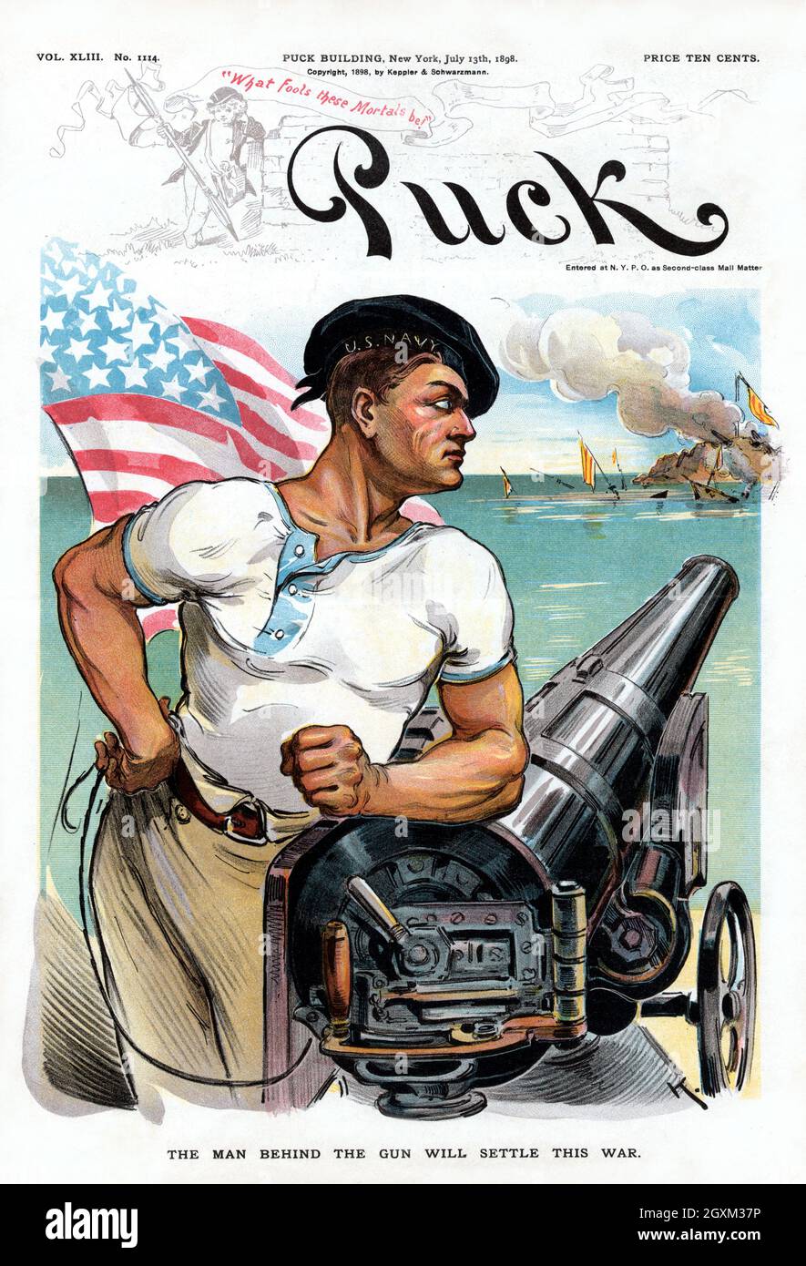 Der Mann hinter der Waffe wird diesen Krieg beilegen Stockfoto