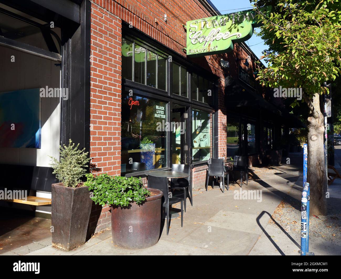 Stumptown Coffee Roasters, 4525 SE Division St, Portland, Oregon. Ursprüngliche Lage eines legendären Cafés im Viertel Richmond. Stockfoto