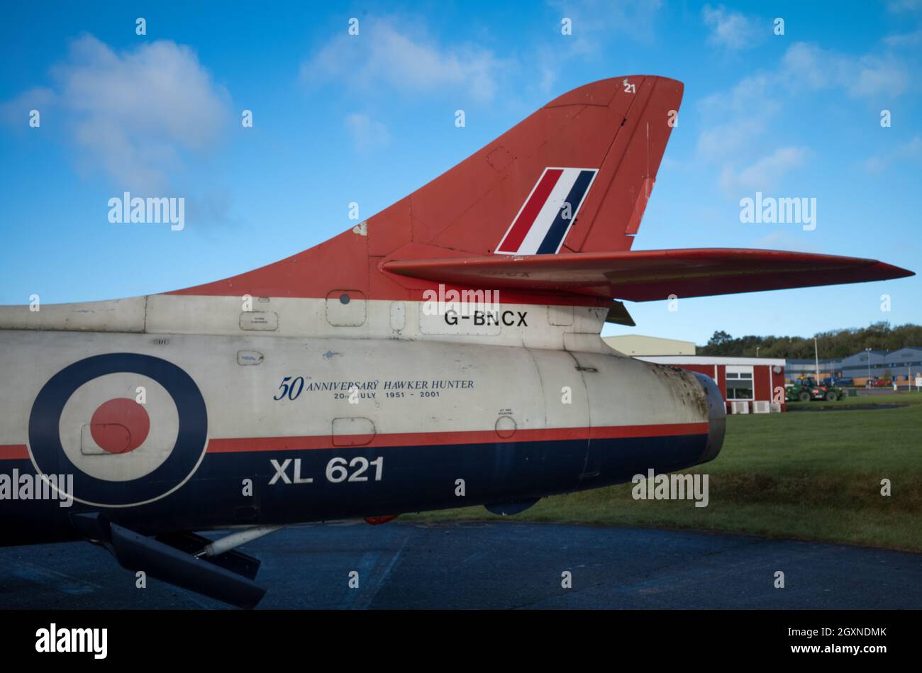 Schweif des pensionierten Düsenjägers Hawker Hunter Stockfoto