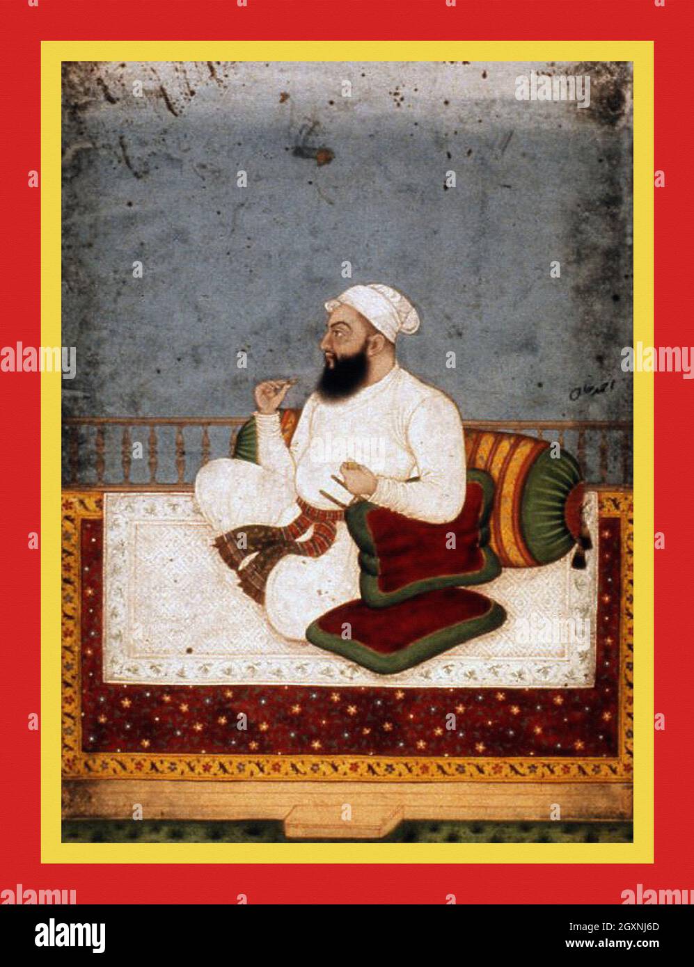 Aḥmad Khan trägt weißen Turban Stockfoto