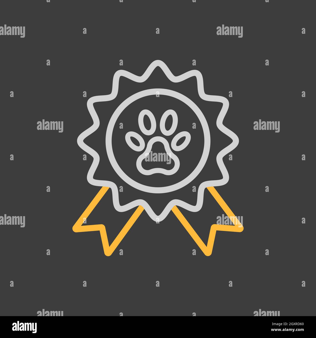 Pets Award Rosette Vektor-Symbol auf dunklem Hintergrund. Tierschild. Graph-Symbol für PET- und Veterinärwebsite und Apps-Design, Logo, App, UI Stockfoto