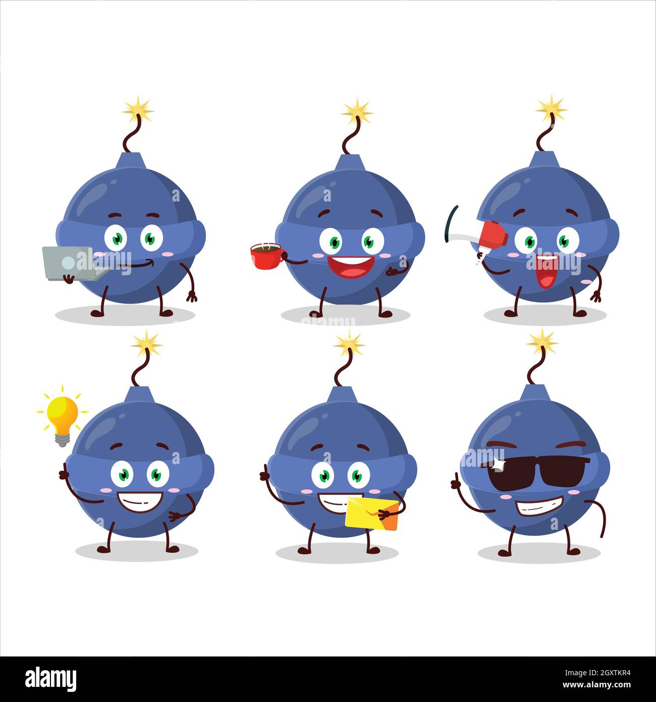 Rauchbombe Feuerwerk Cartoon-Figur mit verschiedenen Arten von Business-Emoticons. Vektorgrafik Stock Vektor