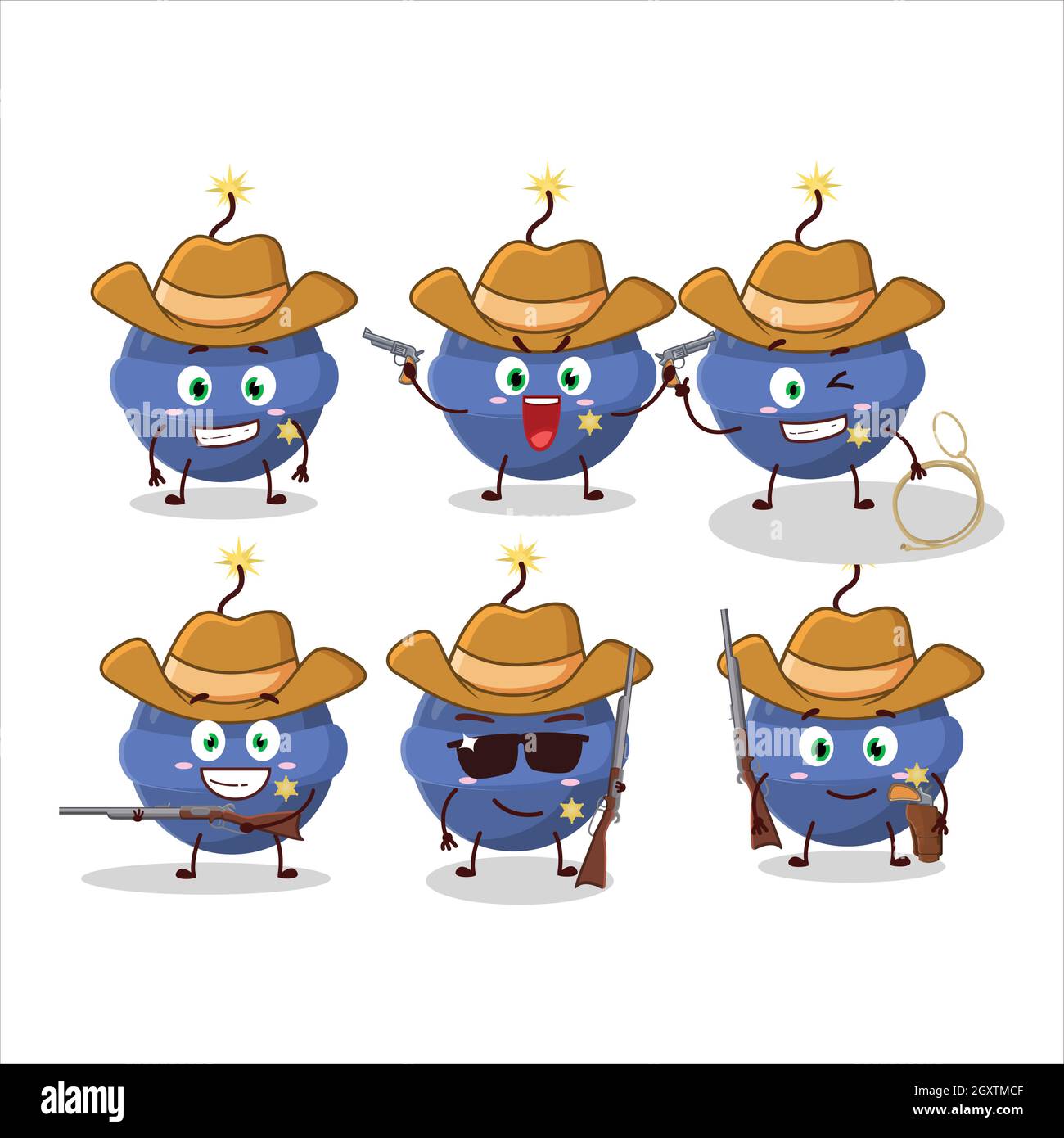 Coole Cowboy Rauchbombe Feuerwerk Cartoon-Figur mit einem niedlichen Hut. Vektorgrafik Stock Vektor