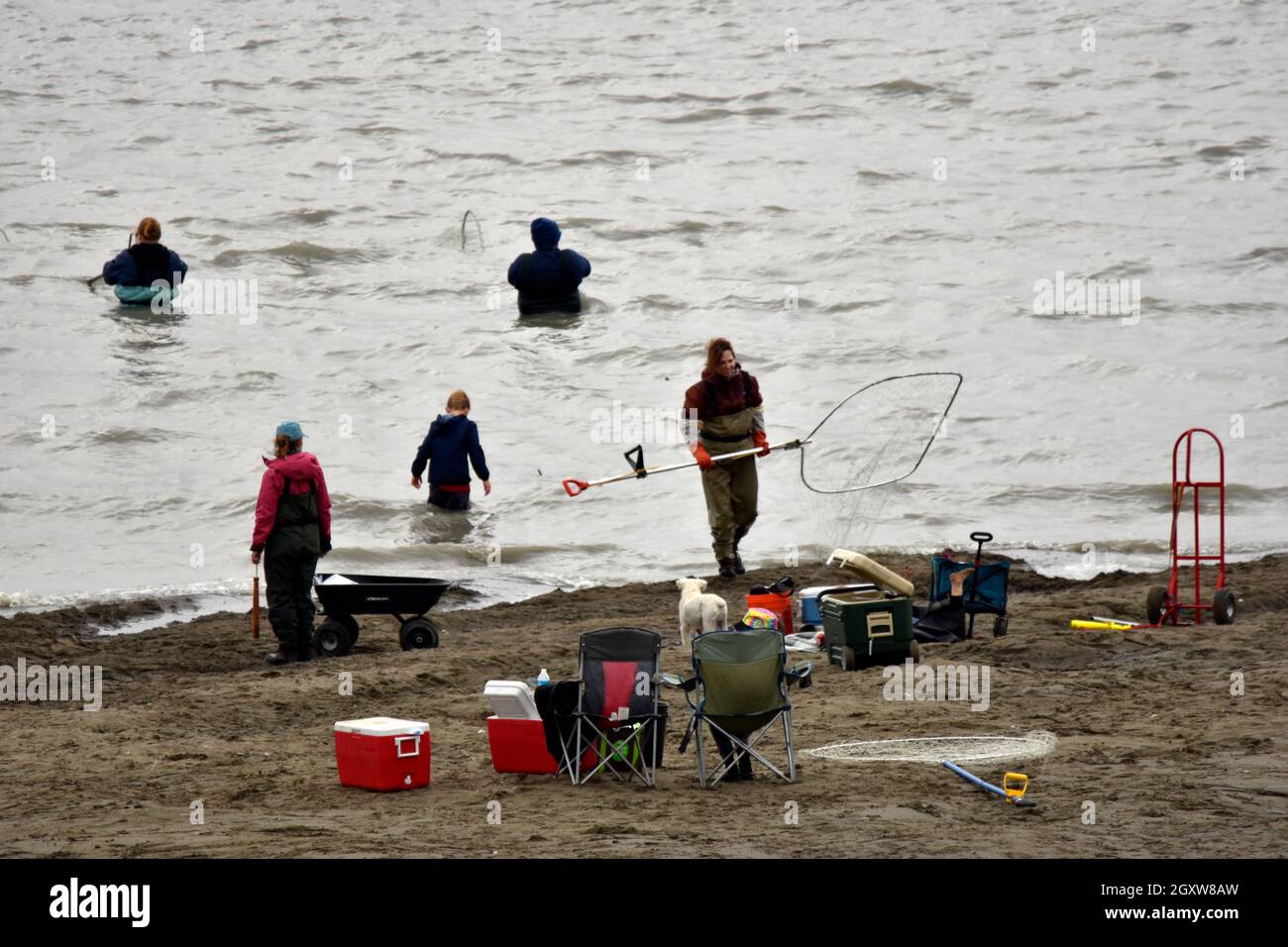 Während der Lachslaufsaison ist das Fischen an der Mündung des Kenai River, Kenai, Alaska, USA, beliebt Stockfoto