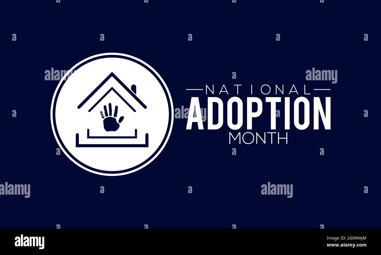 Banner mit weißem Hintergrund für den National Adoption Awareness Month. Vektorvorlage Stock Vektor