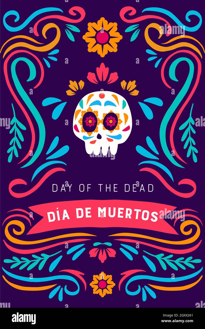 Día de muertos. Tag der Toten. Mit handgezeichneter Schädel Stock Vektor