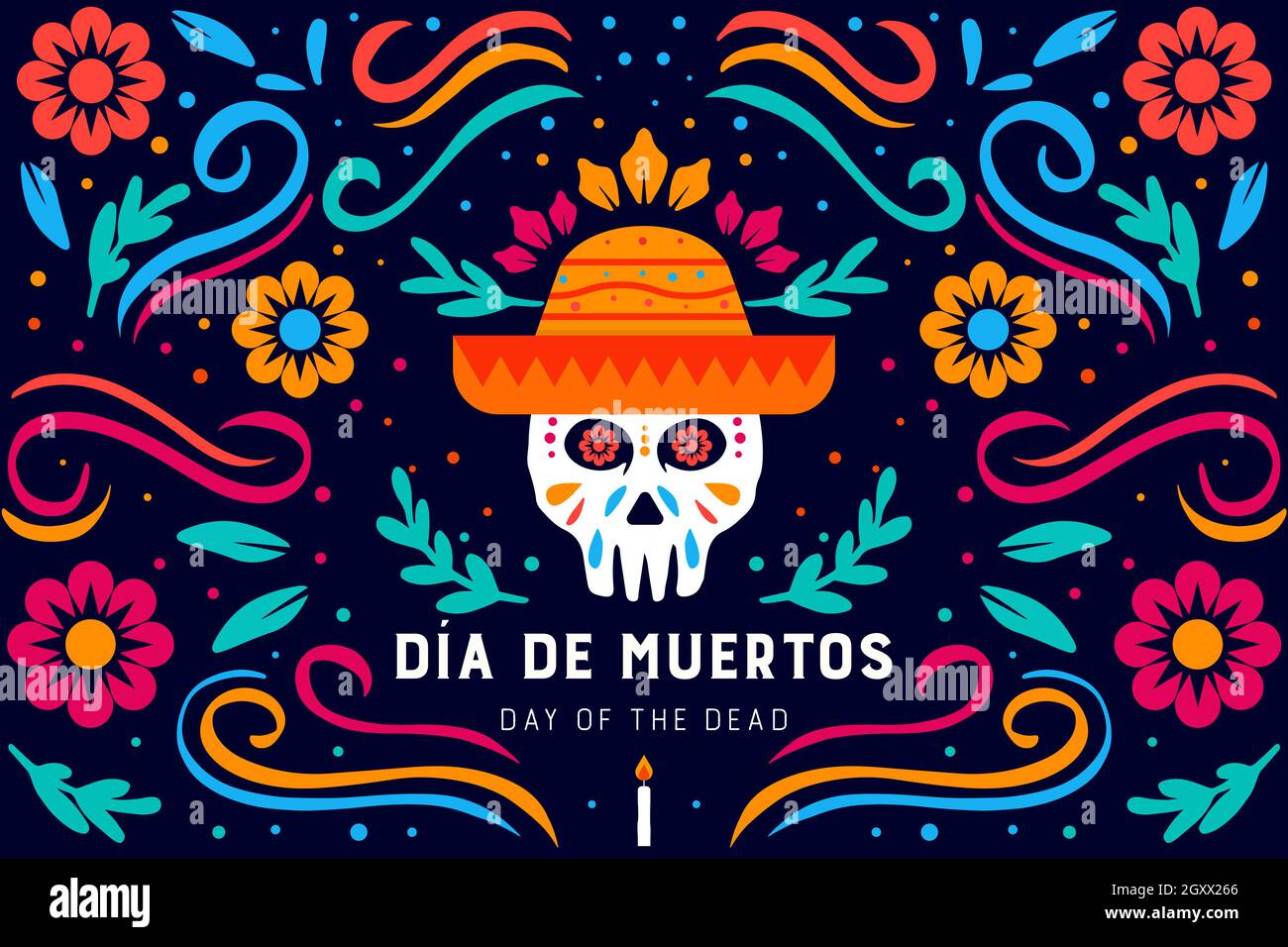 Día de muertos. Tag der Toten. Mit handgezeichneter Schädel Stock Vektor