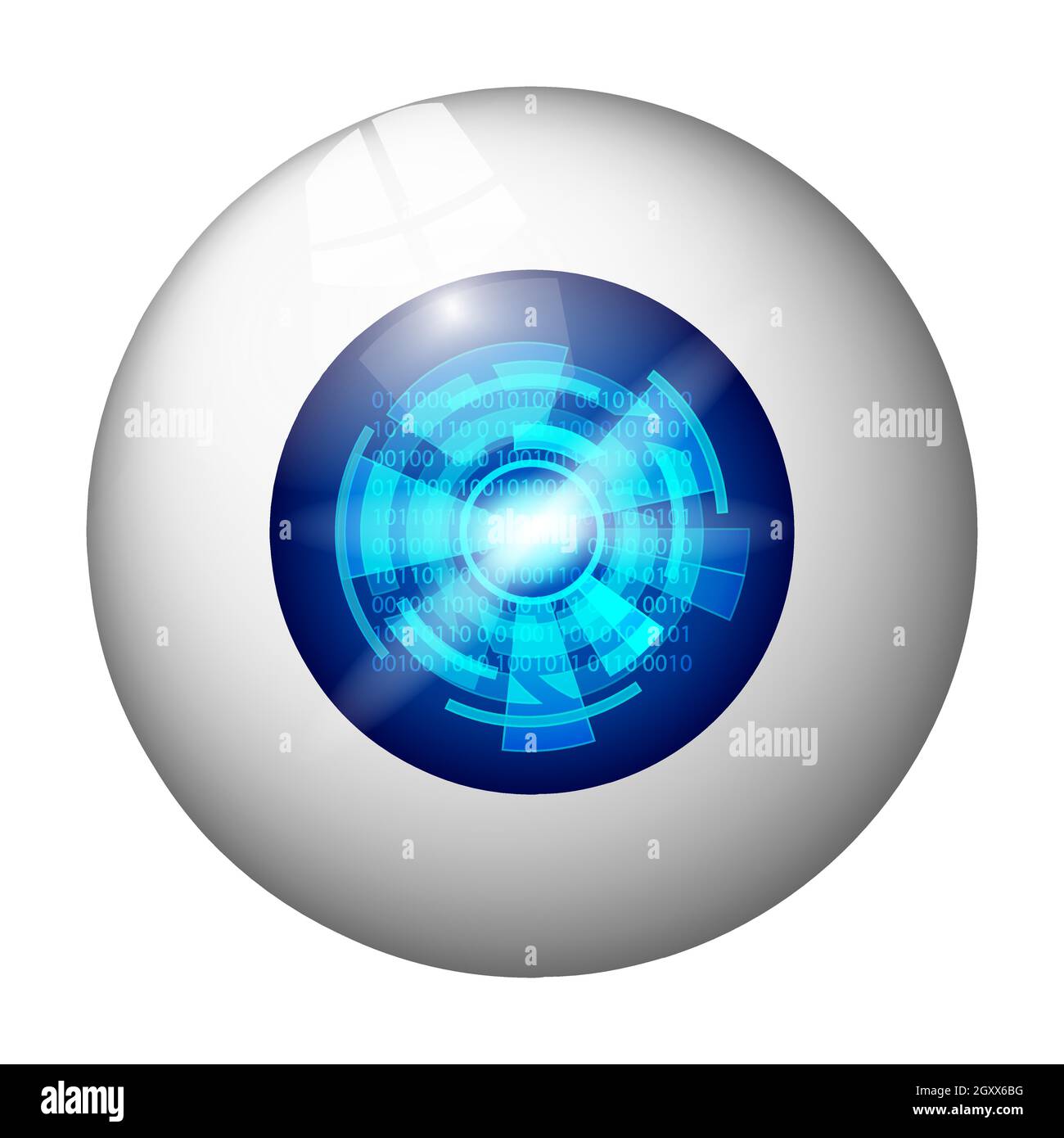 Digitales Auge auf Weiß isoliert. Zahlen mit Kreisen in einer blauen Pupille. Vektorgrafik. Stock Vektor