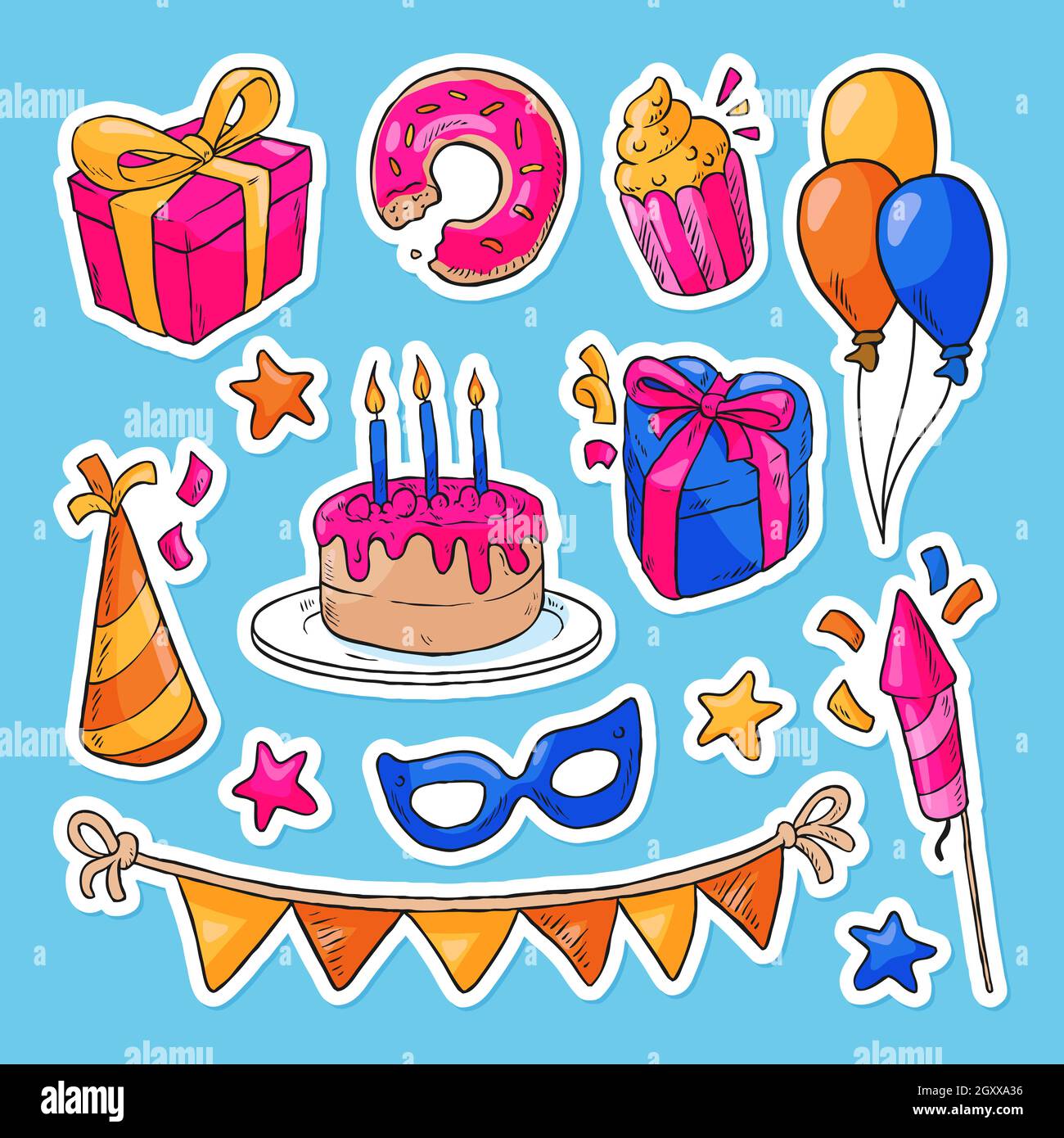 Happy Birthday Feier Elemente Set Vektor Illustration. Stock Vektor