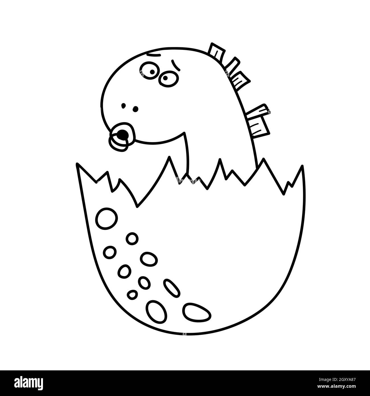 Niedliche Doodle kleinen Dinosaurier in geknacktem Ei Stock