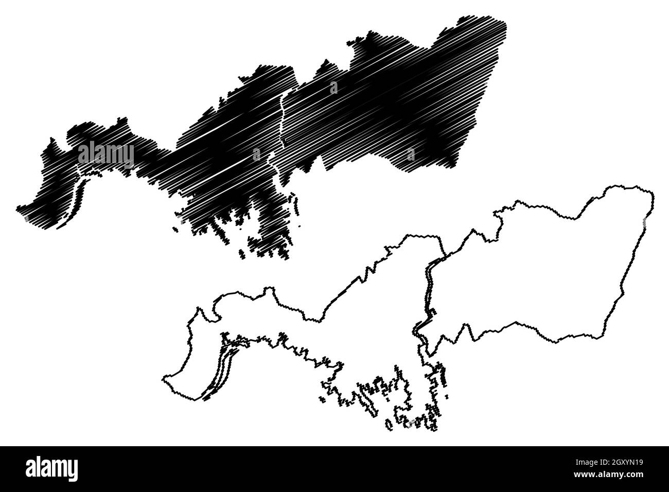 Jharsuguda Distrikt (Odisha State, Republik Indien) Karte Vektorgrafik, Skizze Jharsuguda Karte Stock Vektor