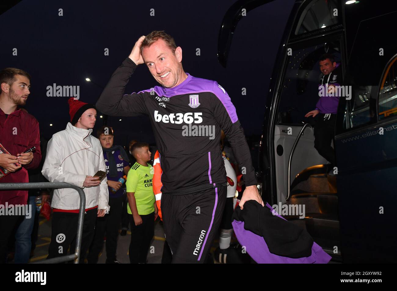 Gary Rowett, der Manager von Stoke City, kommt an Stockfoto