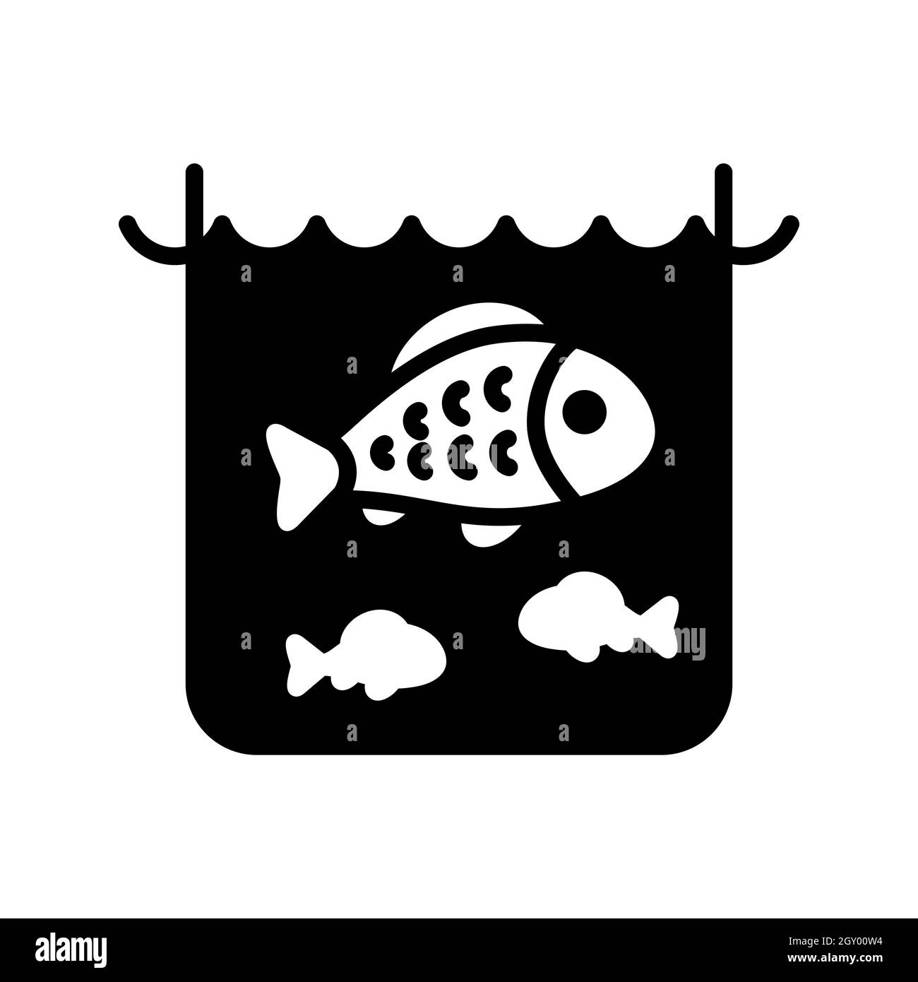 Fische in einem Teich oder Aquarium Glyphe Symbol. Tierschild am Bauernhof. Graph-Symbol für Ihr Website-Design, Logo, App, UI. Vektorgrafik Stockfoto