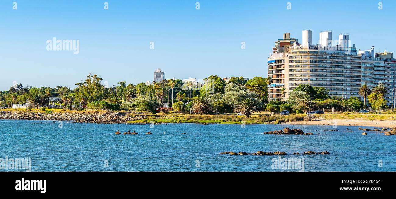 Gebäude am Wasser urbane Küstenlandschaft in montevideo, uruguay Stockfoto