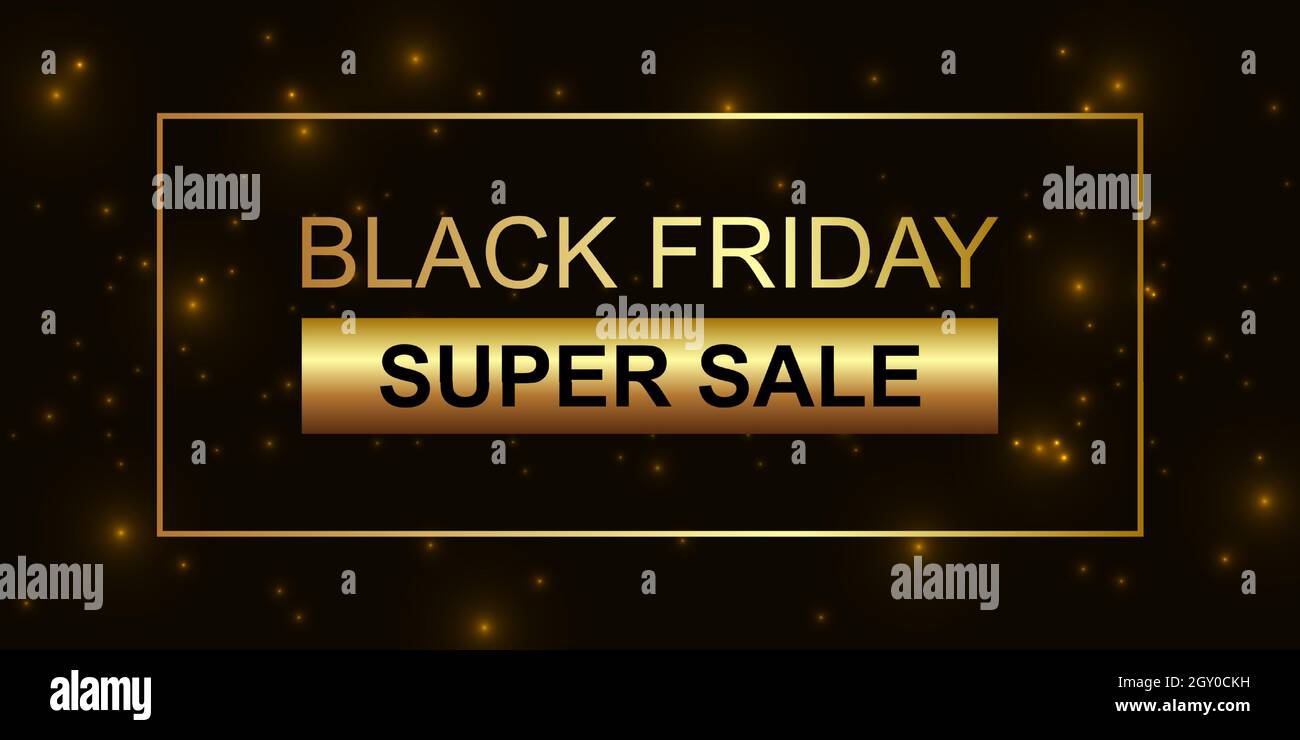 Black friday super Verkauf schwarz Glitzer Hintergrund. Black friday dunkelgoldene Banner-Vorlage. Stock Vektor