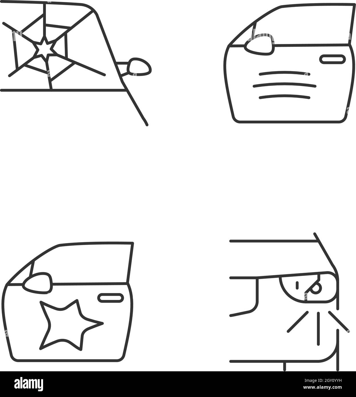 Lineare Symbole für automatische Unfallarten eingestellt Stock Vektor