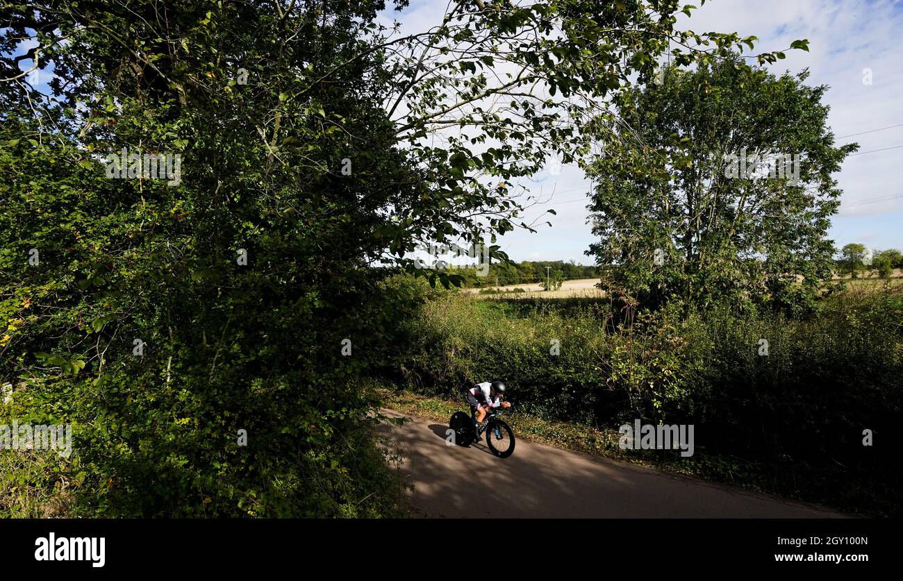 Femke Gerritse vom Parkhotel Valkenburg während des Einzelzeitfahrens der dritten Etappe der AJ Bell Women's Tour in Atherstone, Großbritannien. Bilddatum: Mittwoch, 6. Oktober 2021. Stockfoto