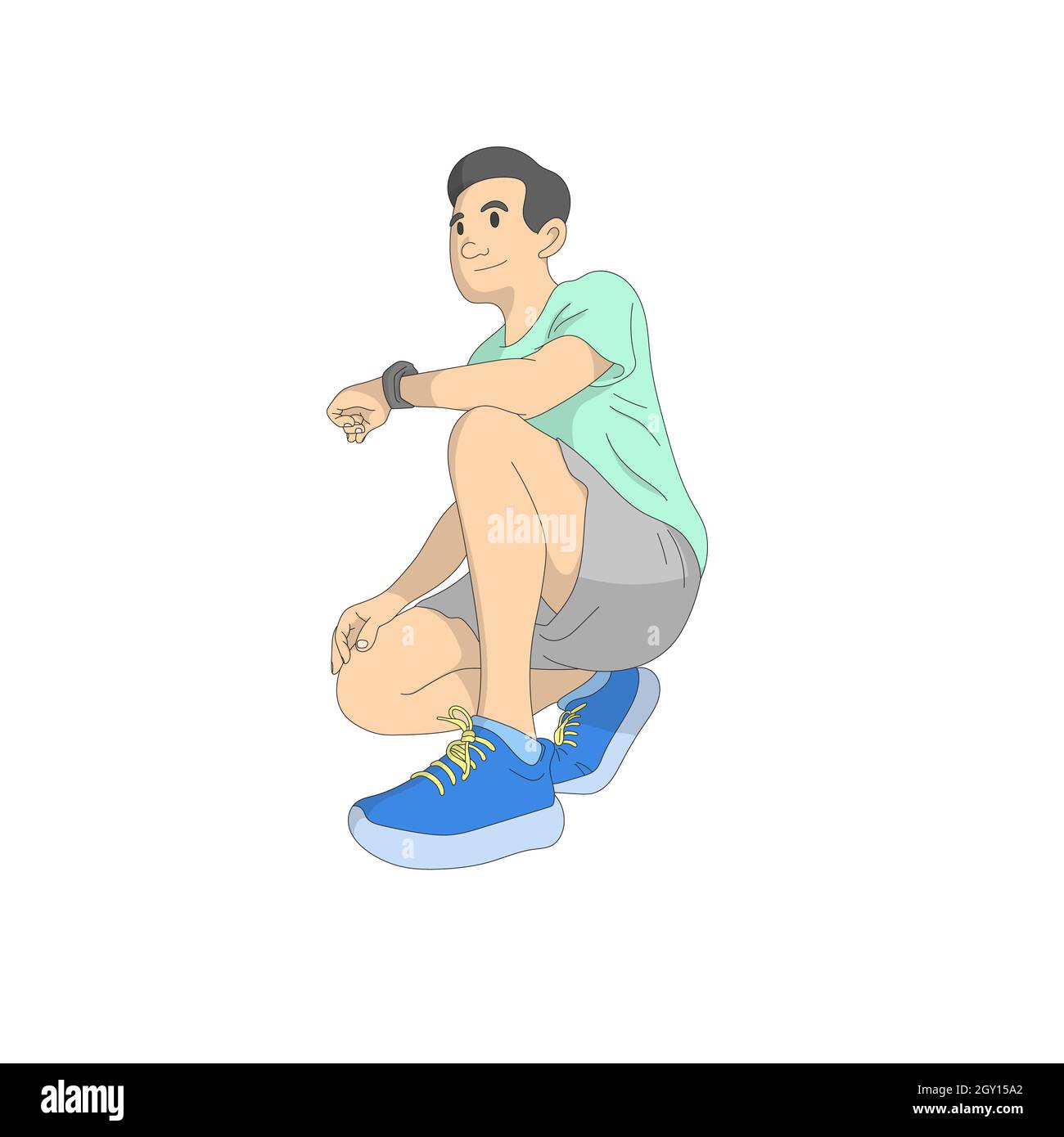 Mann sitzt bereit, Illustration Vektor isoliert auf weißem Hintergrund laufen Stock Vektor