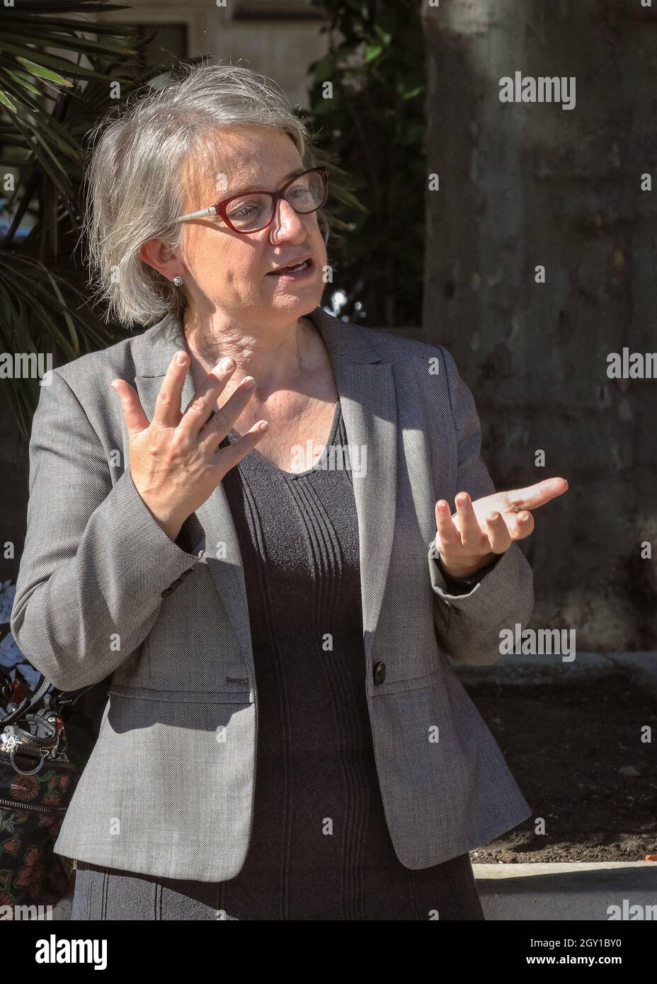 Baroness Natalie Bennett, britische Politikerin und ehemalige Vorsitzende der Grünen, spricht beim Gobal-Klimaschutzprotest in London, Großbritannien Stockfoto