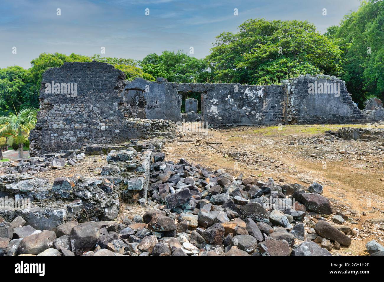 Die historische Stätte Old Grand Port, Mauritius, Mascarene Islands. 1638 baute Simonsz Gooyer, der erste niederländische Gouverneur von Mauritius, hier eine Festung Stockfoto