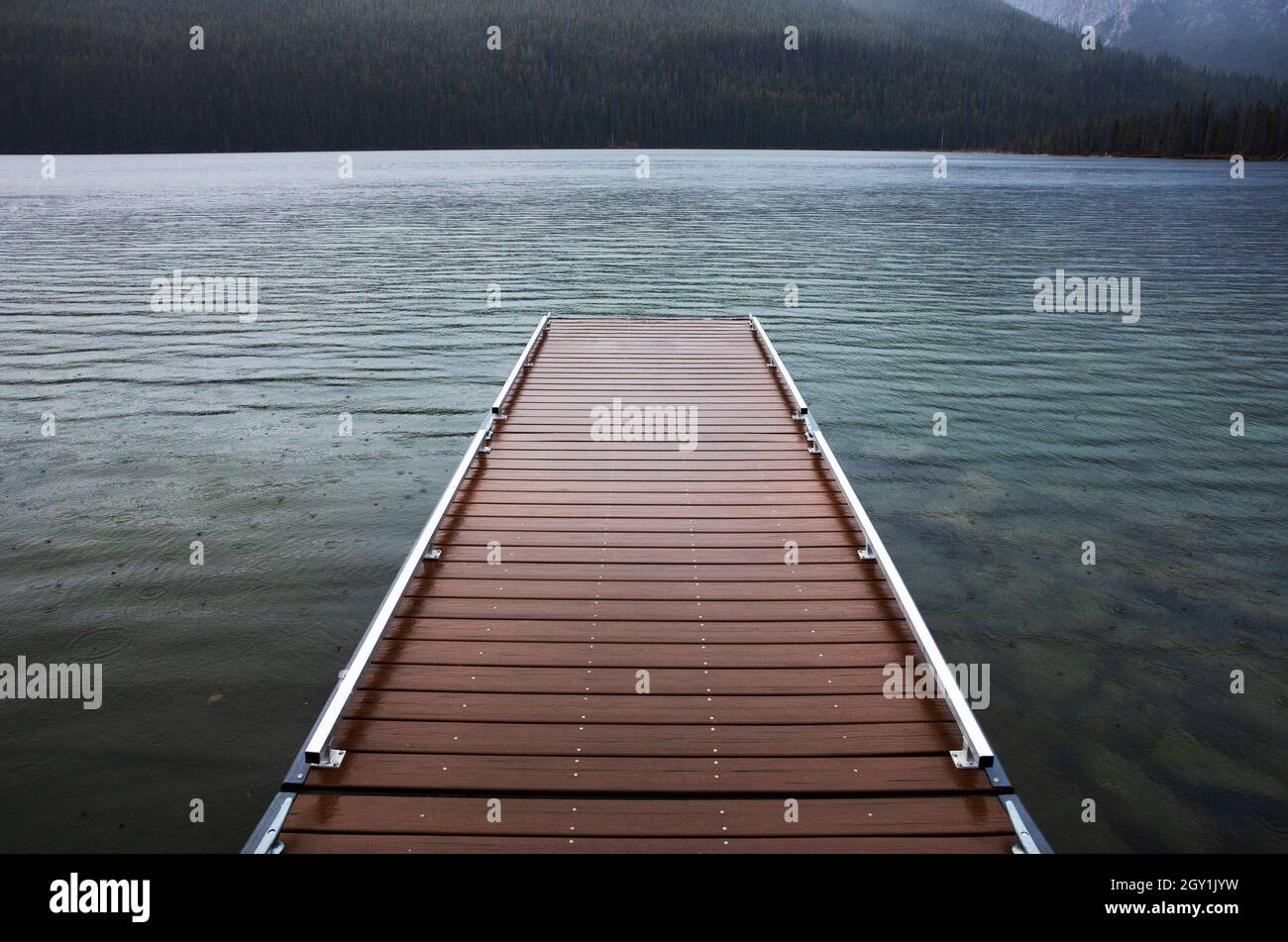Dock führt aus dem See Stockfoto