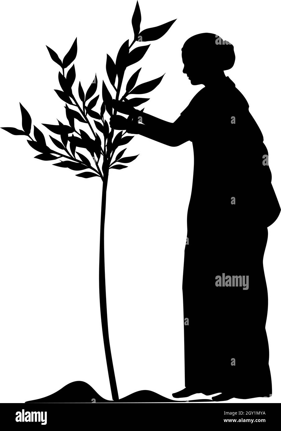 Silhouette Frau Pflanzen Baum. Van Mahotsav. Nationales Festival der Baumbepflanzung. Arbor Day. Symbol für die Abbildung Stock Vektor