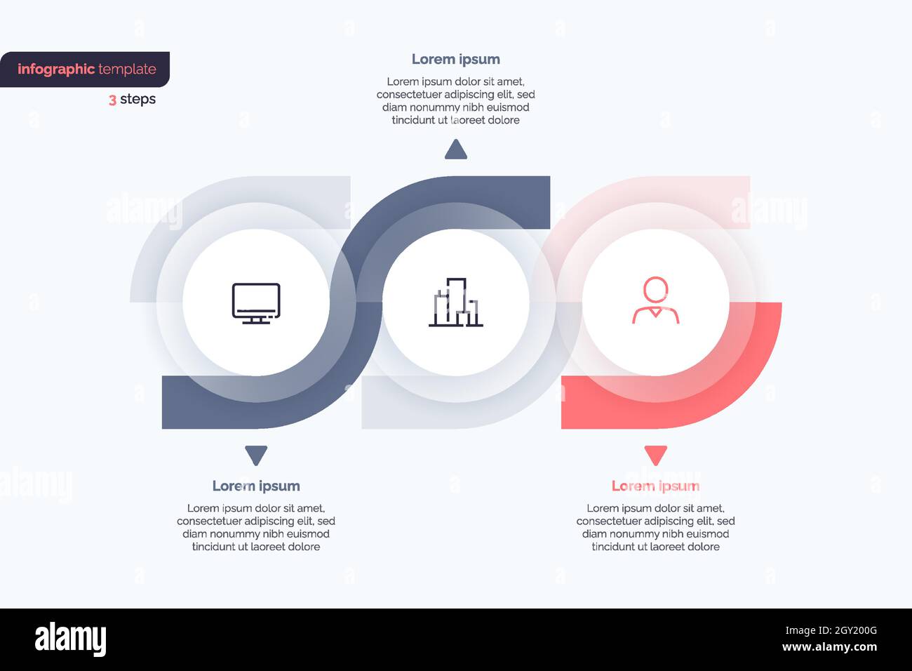 Design-Vorlage für Business-Infografik in drei Schritten. Vektorgrafik Stock Vektor