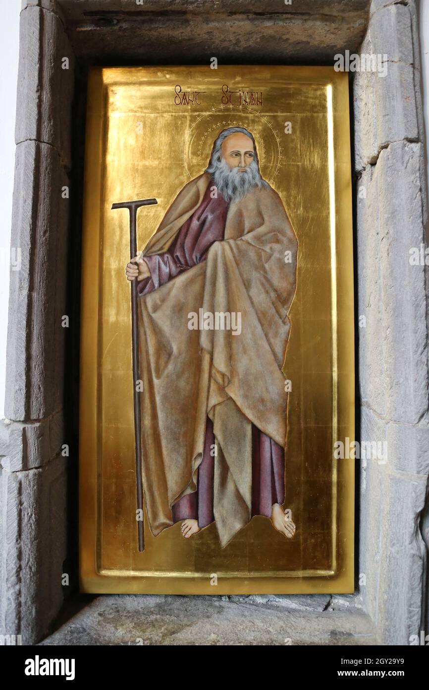 St. Justinian Ikone (2012, Sara Crisp), St. David's Shrine, St. David's Cathedral, Pembrokeshire, Wales, Vereinigtes Königreich, Vereinigtes Königreich, Europa Stockfoto