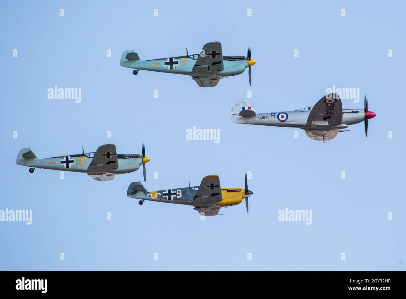 Messerschmitt Bf109 Hispano HA1112 der deutschen Luftwaffe auf der Duxford Airshow Stockfoto