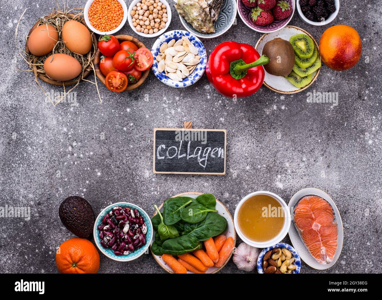 Kollagenreiche Lebensmittel. Gesunde Produkte Stockfotografie - Alamy