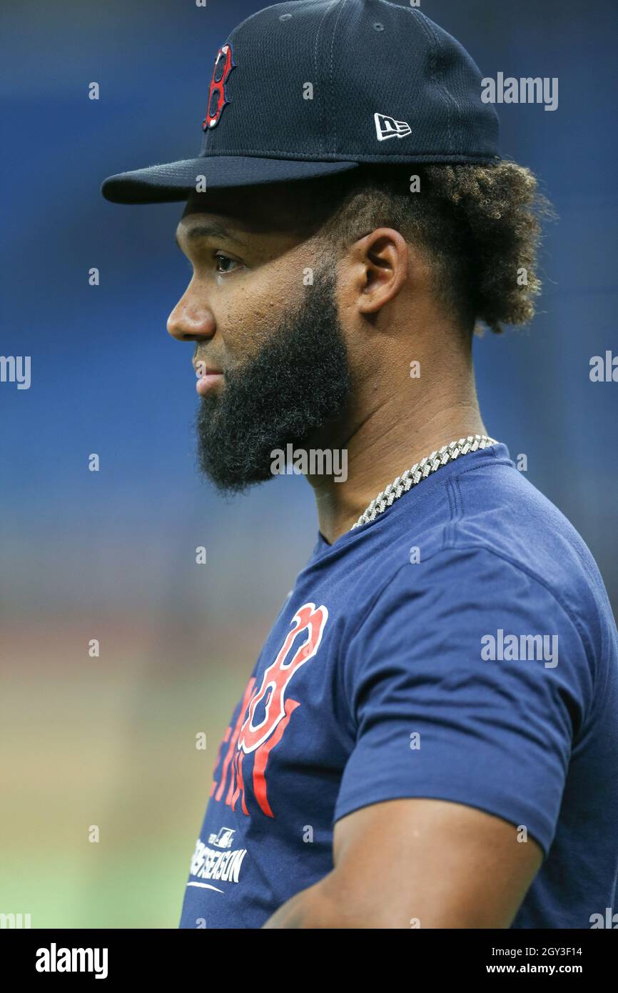 St. Petersburg, Florida. USA; Boston Red Sox Outfielder Danny Santana während des American League Division Series Trainings, Mittwoch, 6. Oktober 2021, AT Stockfoto