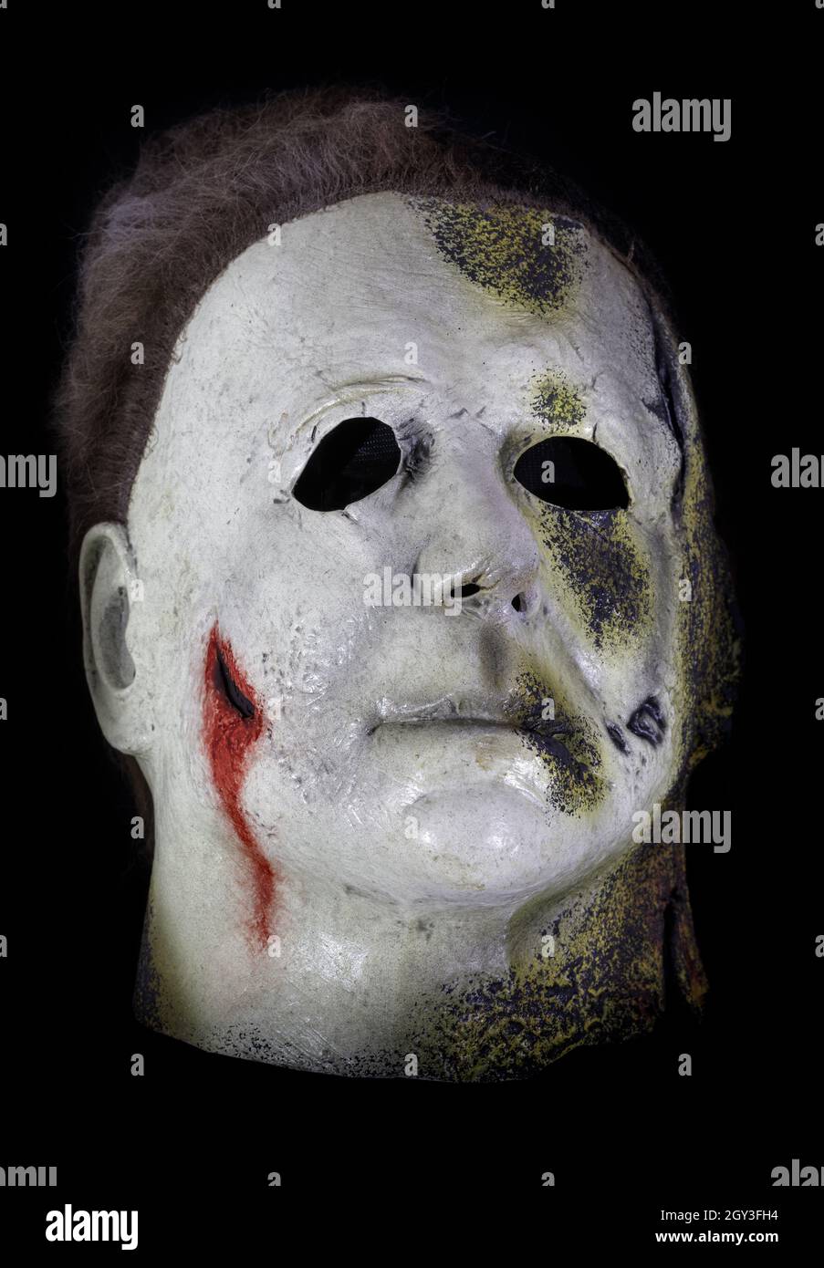 Michael Meyers Gesichtsmaske Isoliert Auf Schwarzem Hintergrund Stockfoto