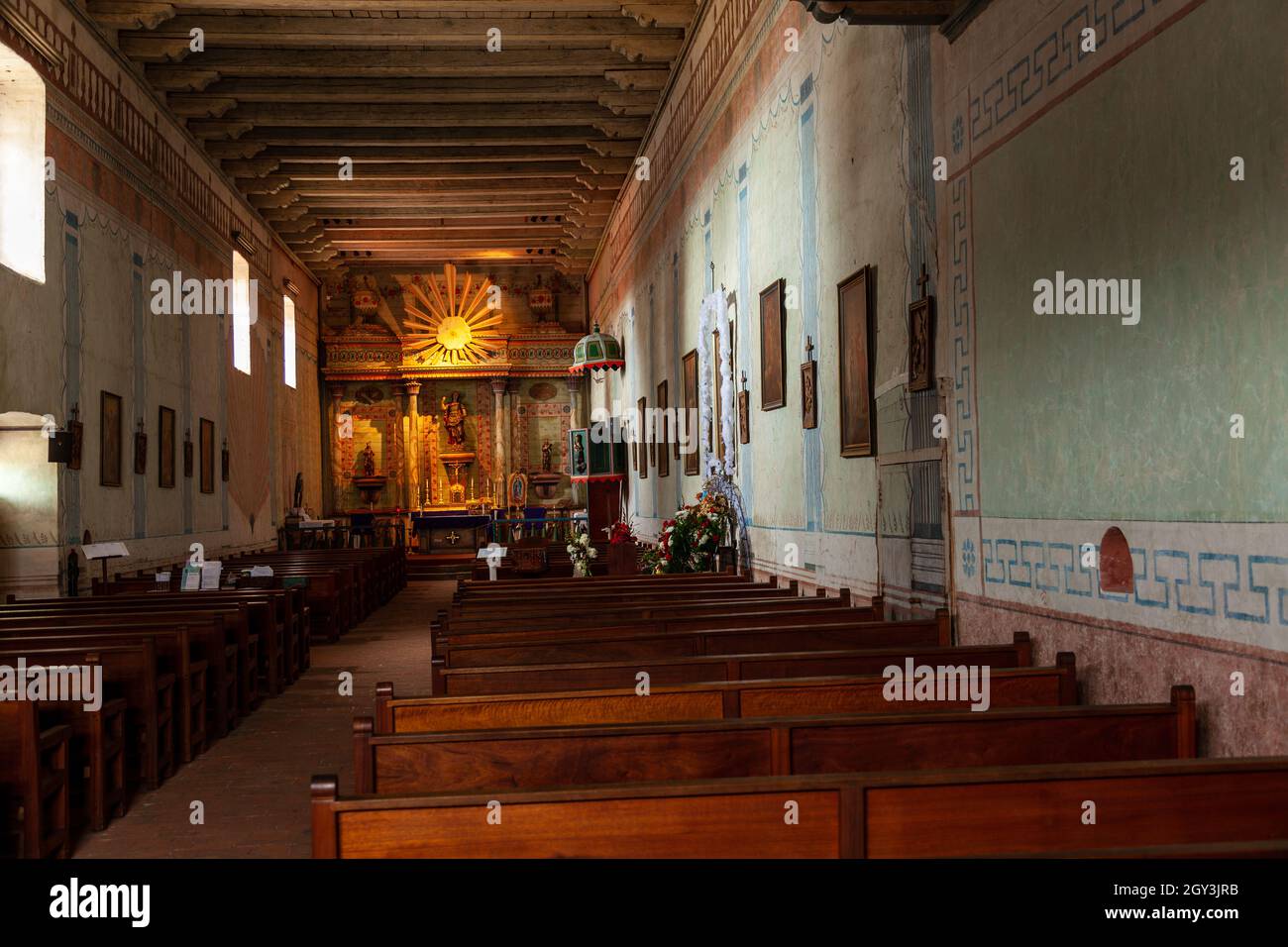 Mission San Miguel Arcángel ist eine spanische Mission in San Miguel, San Luis Obispo County, Kalifornien. Es wurde am 25. Juli 1797 vom Franziskus gegründet Stockfoto