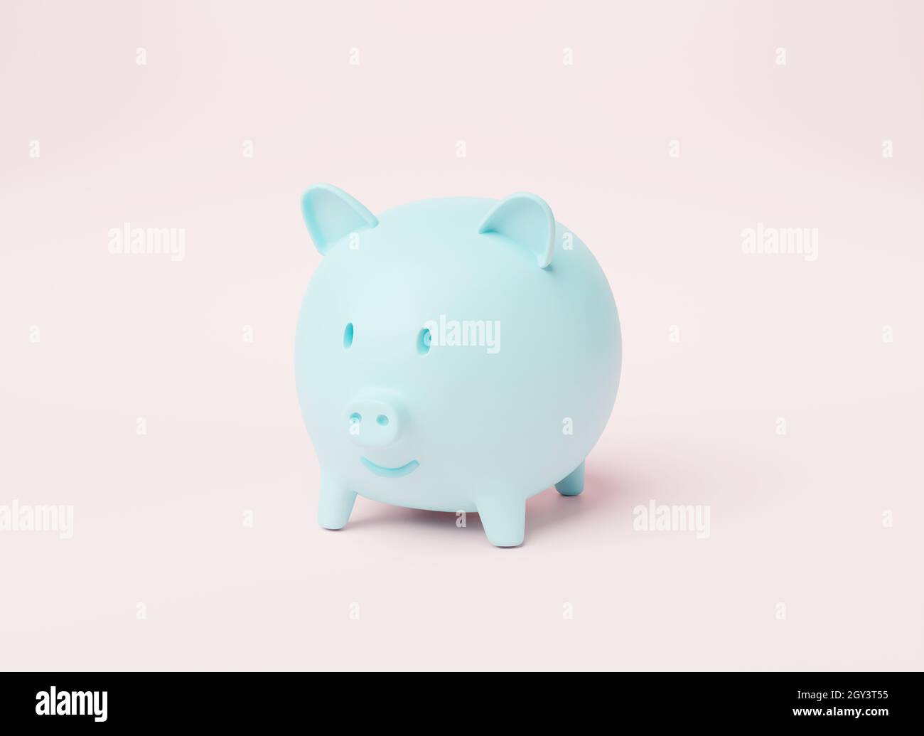 Blue Piggy Bank auf rosa Hintergrund, Cartoon minimalen Stil, einzelnes Schwein, Speichern oder Akkumulation von Geld, Investitionen, 3D-Rendering Illustration Stockfoto