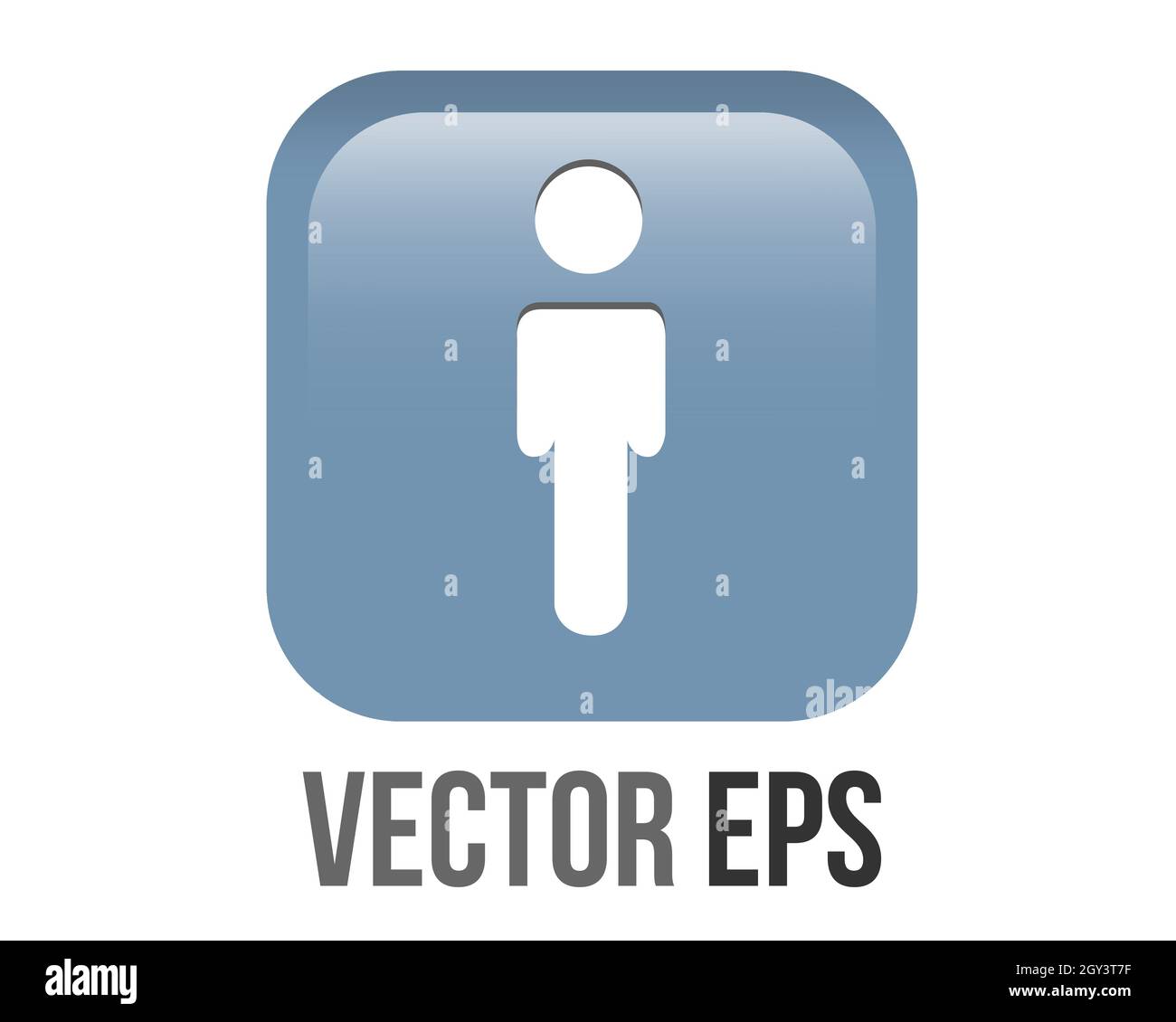 Der isolierte Vektor-Gradient blau Mann Toilette rund Ecke quadratische Icon-Taste mit Ikonographie des Menschen, um die Lage der öffentlichen Bäder anzuzeigen, Arbeit Stock Vektor