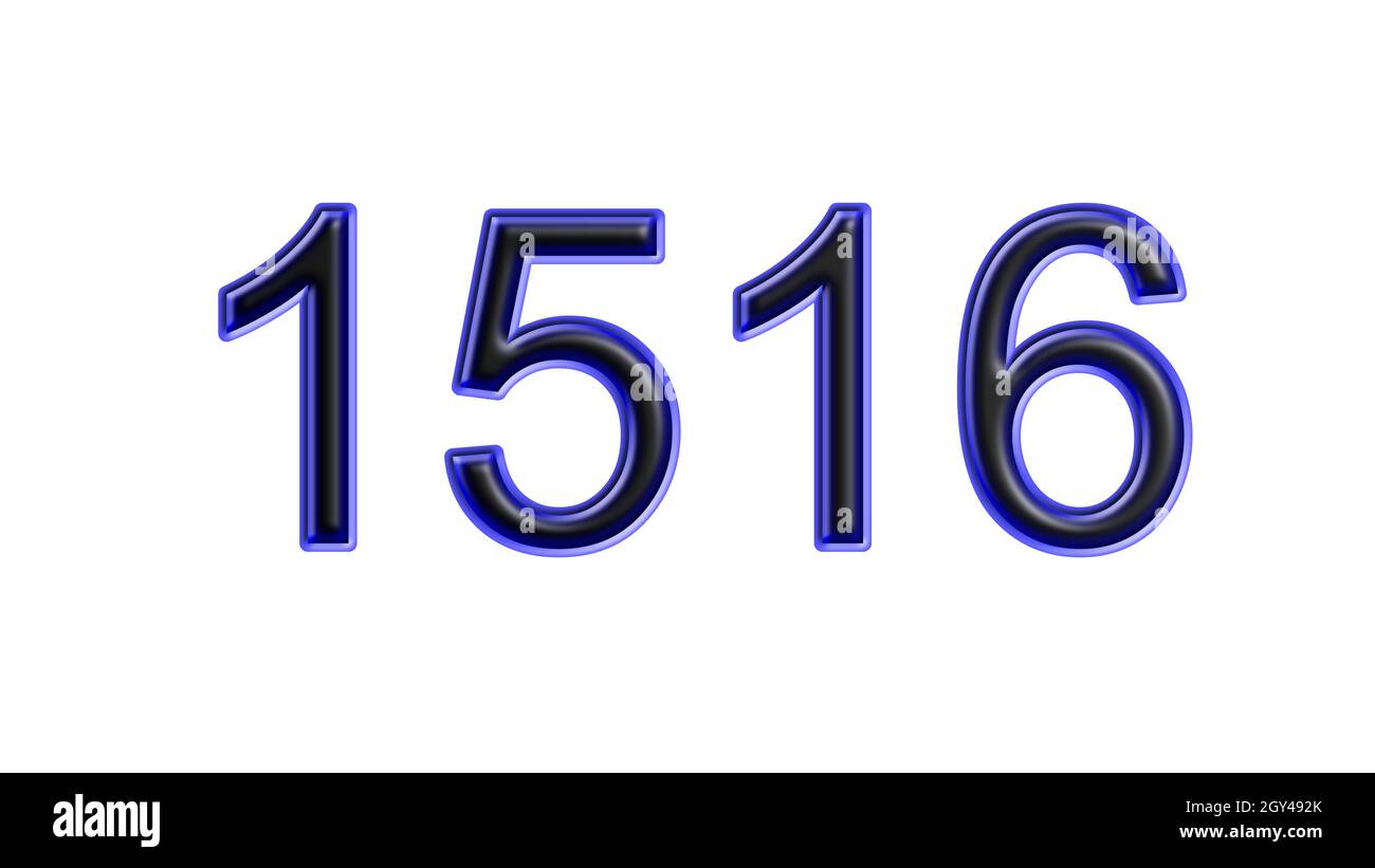 Blauer 1516-number-3d-Effekt weißer Hintergrund Stockfoto