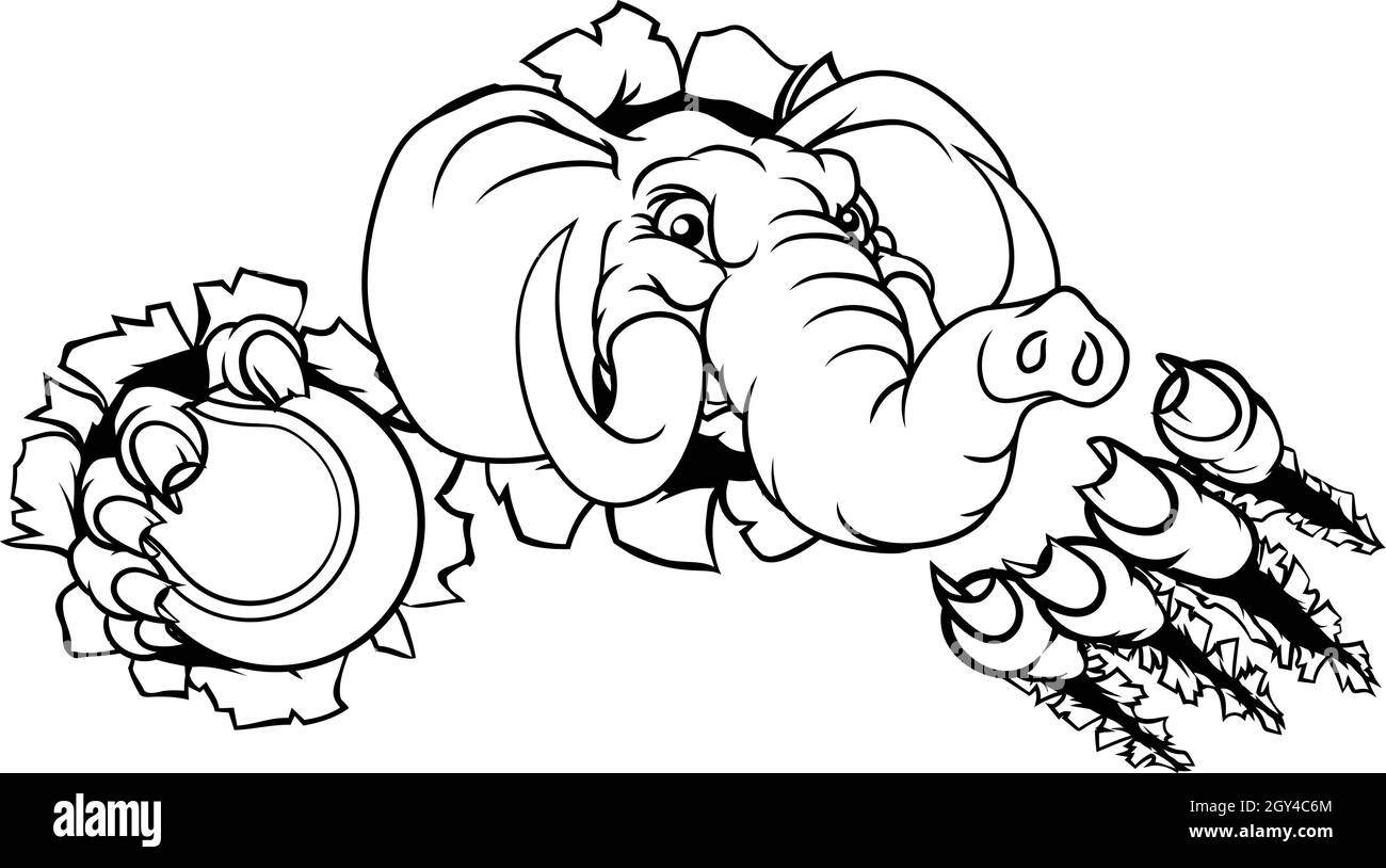 Elefant Tennis Ball Sport Tier Maskottchen Stock Vektor