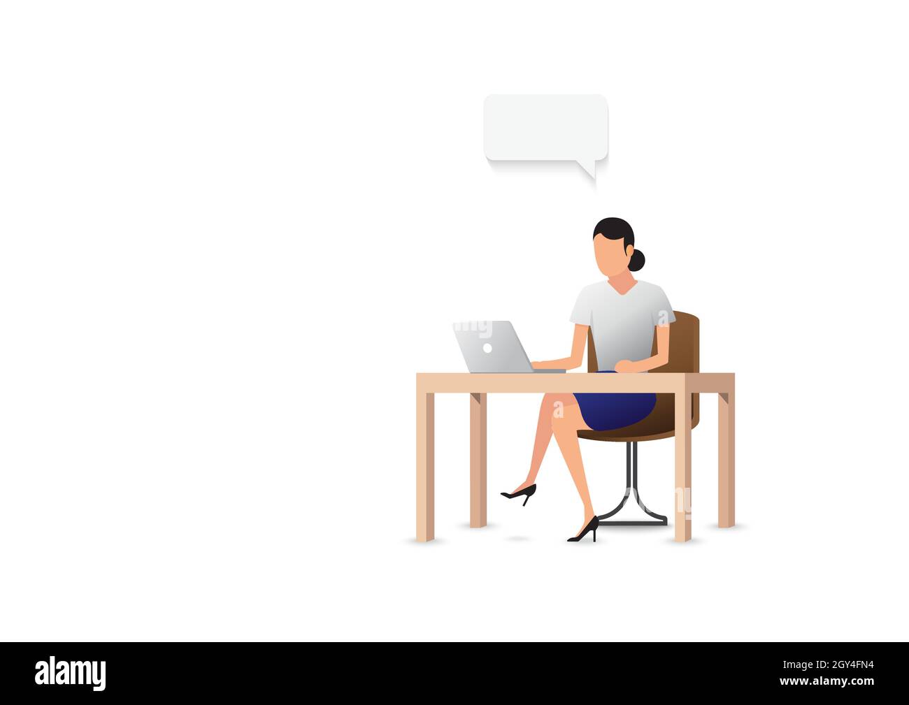 Geschäftsfrau mit Blick auf Laptop im Büro. Menschen Charakter Vektor-Design. Kundendienst-Unterstützung. Blick auf Computer im Büro. Stock Vektor